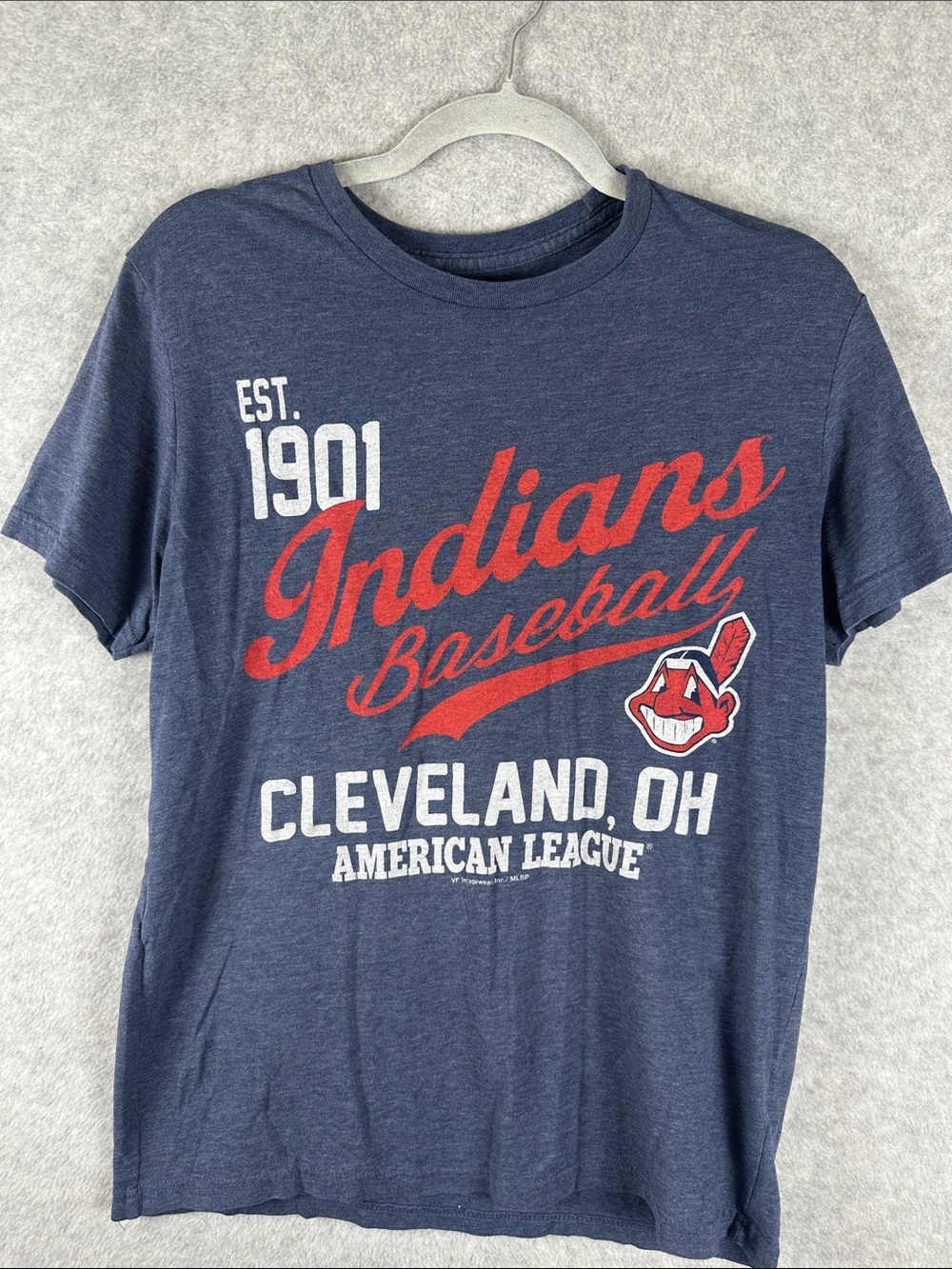 MLB Cleveland Indians Navy & White Crewneck T-Shirt with Logo Men's Size S